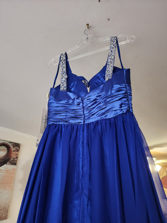 Blue Low V-Neck Evening Gown