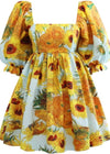 Sunflower Pleated Printed Summer Mini Dress