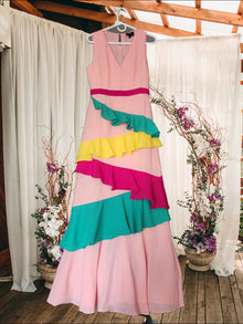  Pink Multi Color Ruffled Maxi Dress