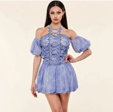  Latiste Blue Paesley Halter  Mini Dress