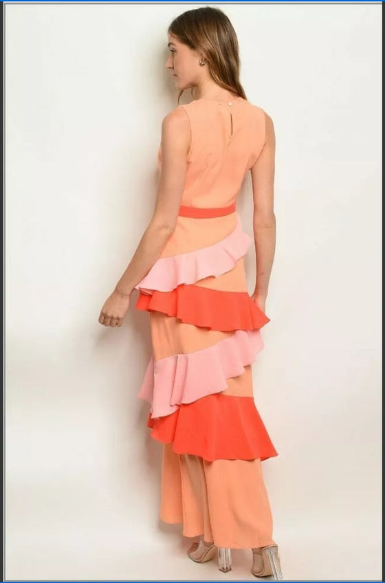 Pink Multi Color Ruffled Maxi Dress