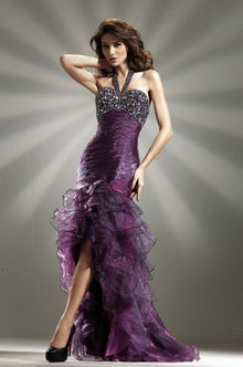  Purple  Mermaid Strapless High Low Dress Gown