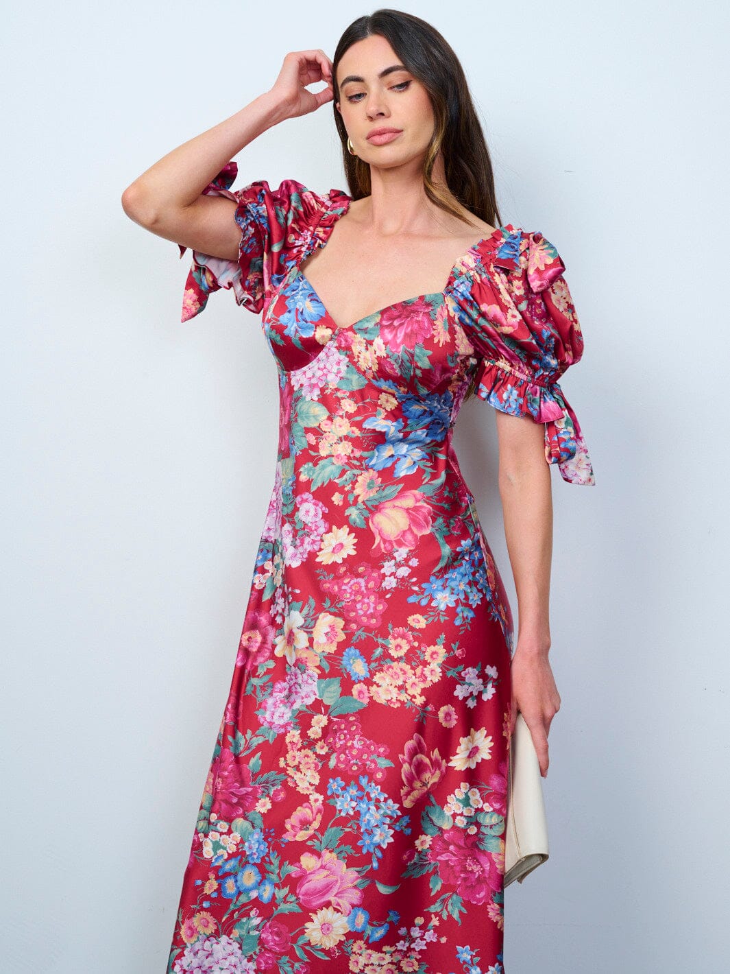 maxi dress short front Short Puff Sleeve Floral Maxi Dress – Fabjetsetter Fashion Boutique