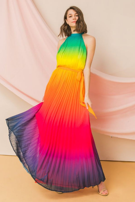 Semi-Sheer Pleated Maxi Dress