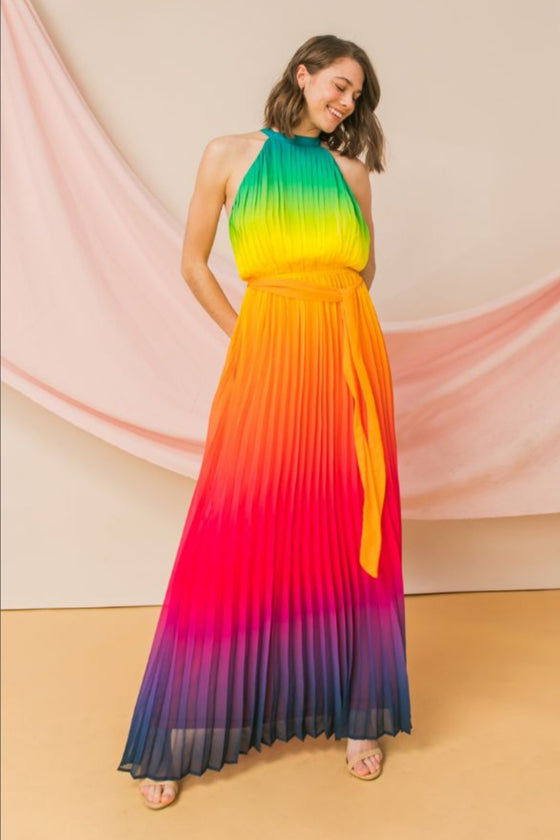Semi-Sheer Pleated Maxi Dress