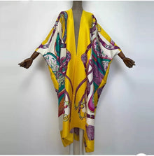  Yellow Print Batwing Sleeves Kimono