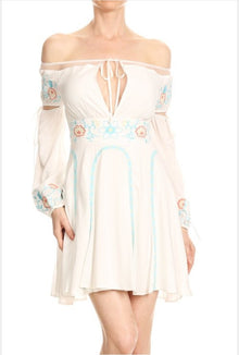  Banjul White Embroidered Off Shoulder Mini Dress