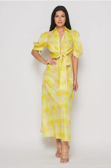  Yellow Banjul Yellow Check Pattern Maxi Dress