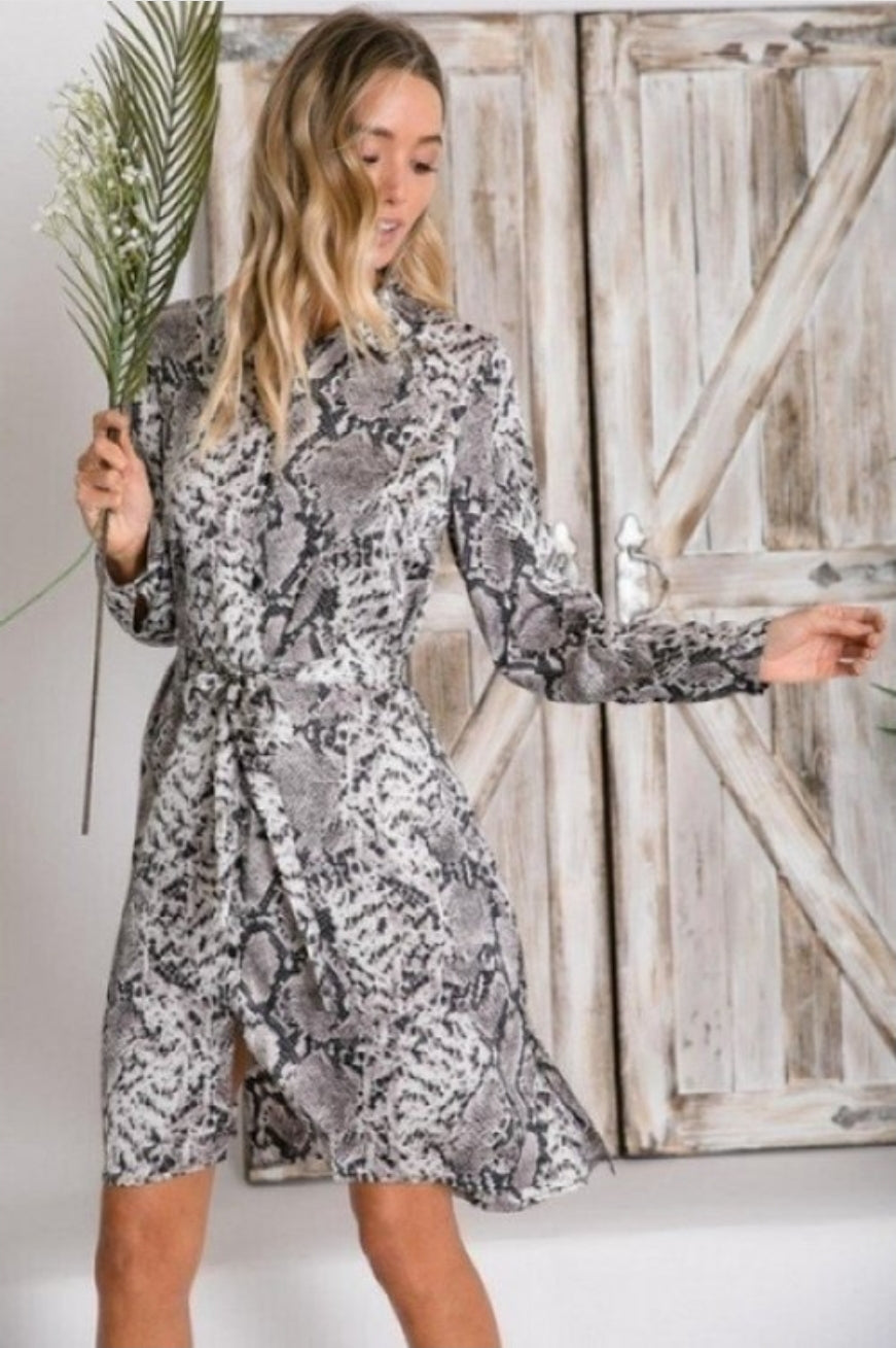 grey snake print shirt dress HUSH Rosey Snake Print Shirt Dress