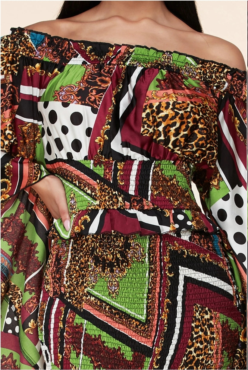 Latiste Multi Print Off Shoulder Maxi Dress  Fabjetsetter Fashion Boutique