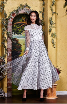  Shoulder Lace Detailed Polka Dot Maxi Dress