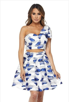  Blue Butterfly Print Two Piece Skirt Set