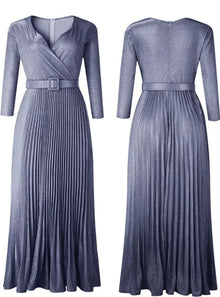  Women Fashion Blue Pleated Glittery Dress