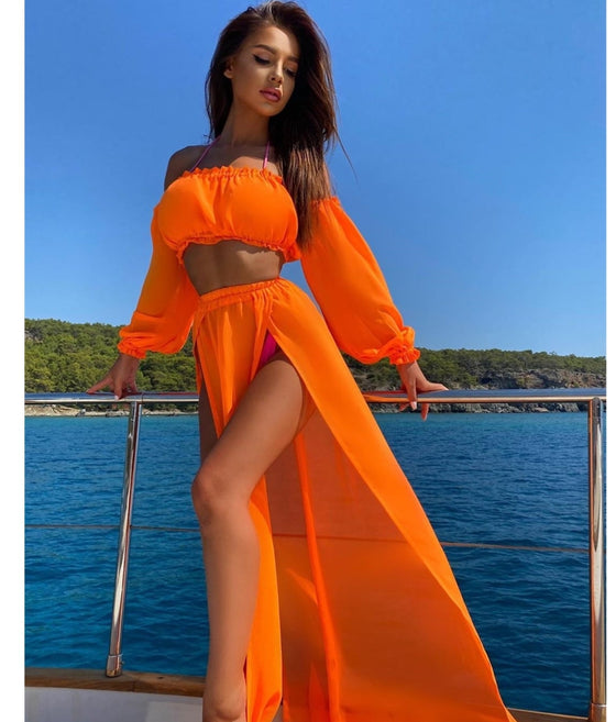 Orange Beach Cover Up Two Piece Dress Swimwear