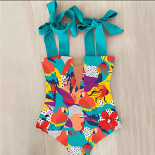  Carribean Print Bow Swimwear Hollow Out Bathing Suit