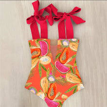  Fruity Print Bow Swimwear Hollow Out Bathing Suit