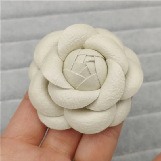 Handmade PU Leather Camellia Flower Brooches