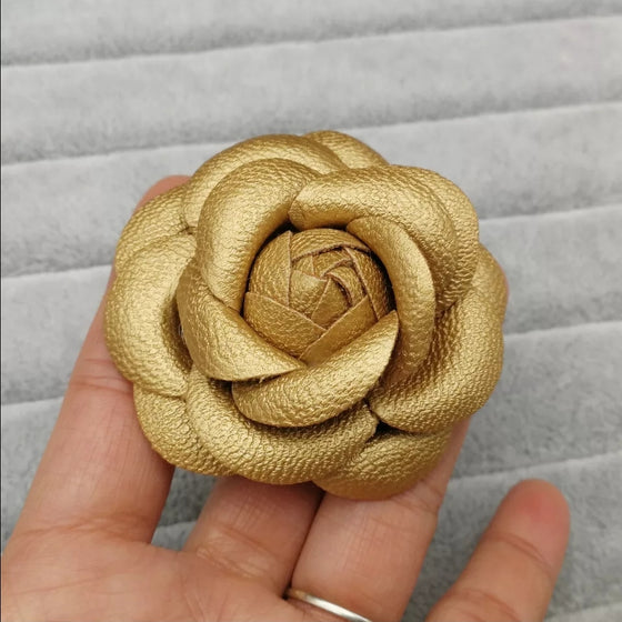 Handmade PU Leather Camellia Flower Brooches