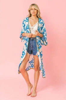  Blue Printed Kimono Cover Up