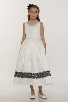  Satin Lace Trim Pleated Tea Length Dress