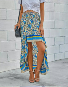  Blue Printed Hi-Low Maxi Skirt