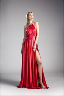  Red Beaded  Empire Waist Dress