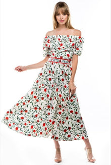  Floral Off Shoulder Maxi Dress