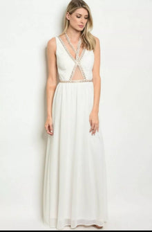  White Solid Color Plunging Maxi Dress