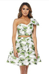 Green Butterfly Print Two Piece Skirt Set