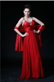 Red Low V-Neck Evening Gown