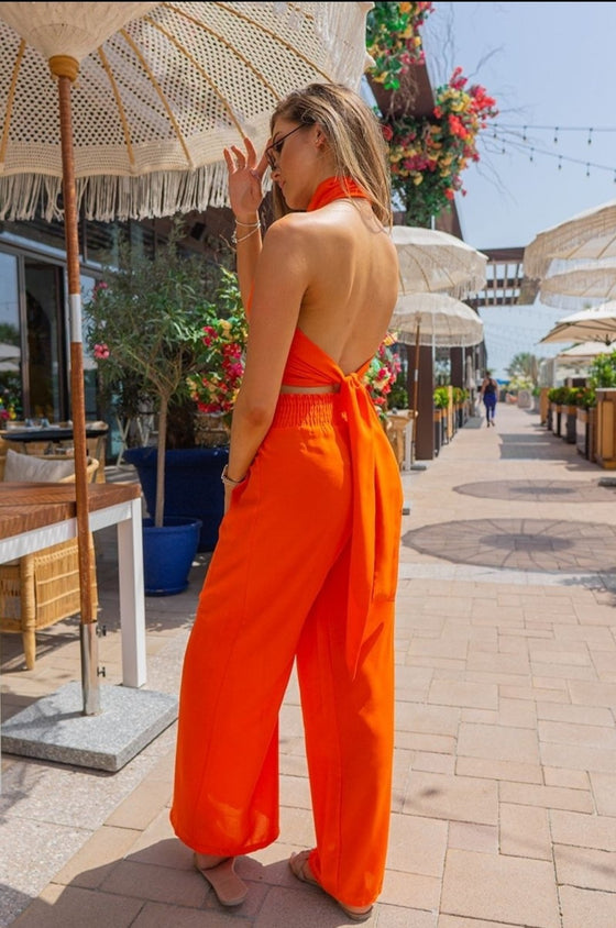 Orange Palazzo Trousers & Crossover Crop Top