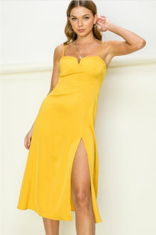  Yellow Bustier Cami Midi Dress