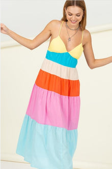  Cami Colorblock Tiered Maxi Dress