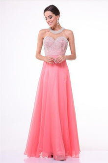  Coral Halter Beaded Gown