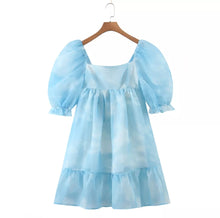  Blue Tie Dye Organza Summer Midi Dress