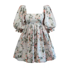  Printed  Summer Puff Sleeve Mini Dress