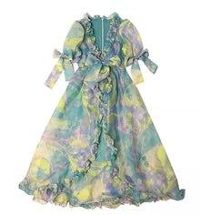  Blue Tie Dye Princess Organza Maxi Dress