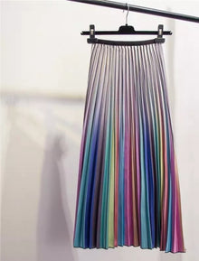  Rainbow Ombre Stripe Pleated Skirt