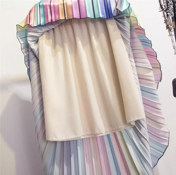 Rainbow Ombre Stripe Pleated Skirt