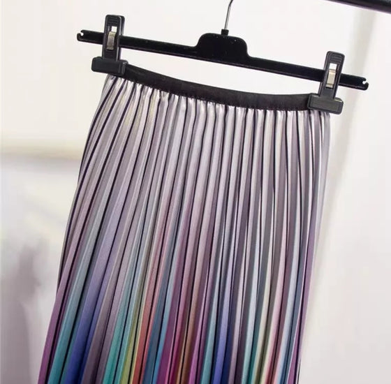 Rainbow Ombre Stripe Pleated Skirt