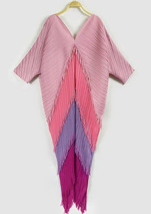  Pink Color Block Kimono Fringe Dress