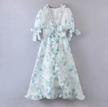  Blue Floral Vintage Princess Organza Maxi Dress