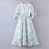 Blue Floral Vintage Princess Organza Maxi Dress
