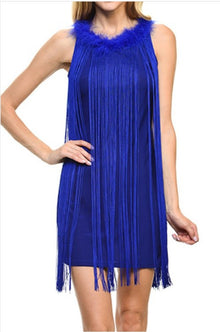  Blue Fringe Mini Dress