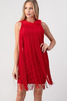  Red Fringe Mini Dress