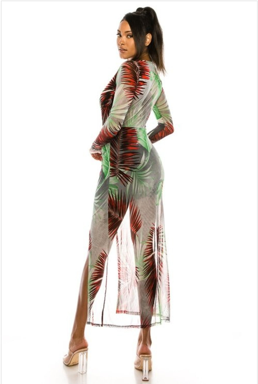 Sexy Tropical Printed V-Neck Mesh Dress – Fabjetsetter Fashion Boutique