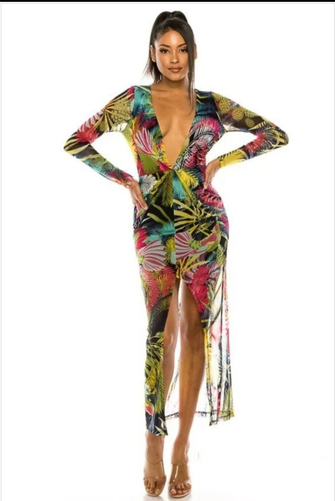tropical mesh dress Sexy Tropical Printed Mesh Dress – Fabjetsetter Fashion Boutique