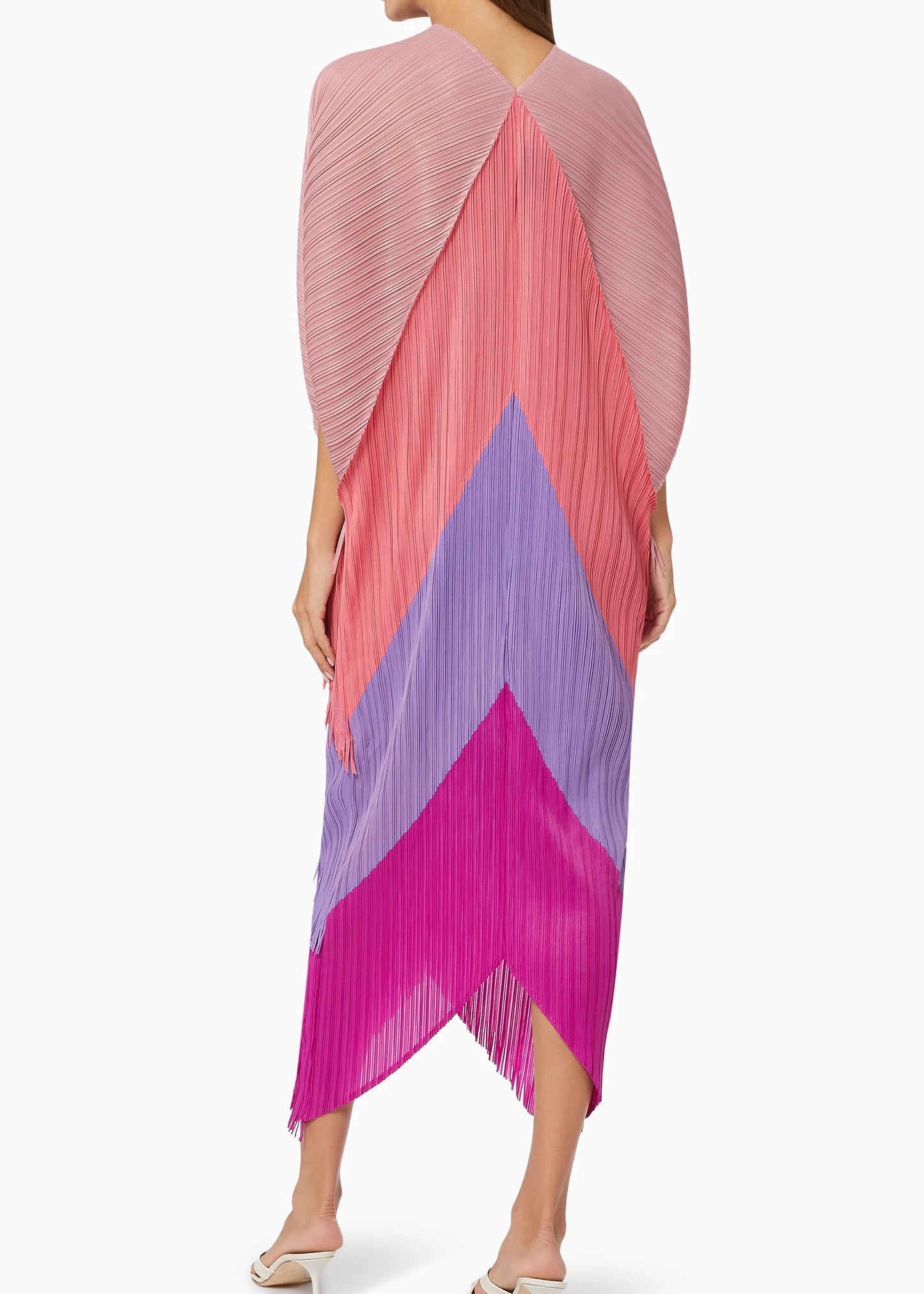 Color Block Kimono Fringe Dress Pink