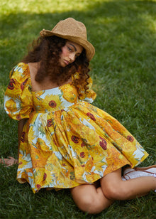  Sunflower Pleated Printed Summer Mini Dress