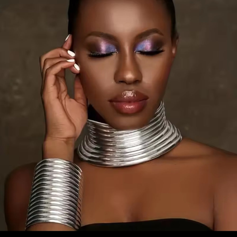 African  Okoye Choker Silver